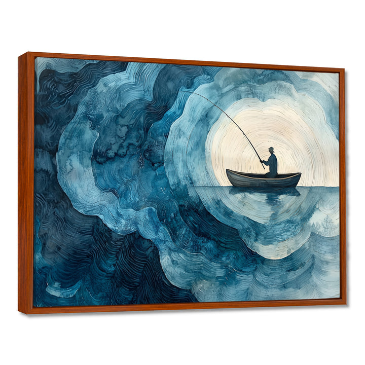 Fishing Horizon Wooden Slide Landscape - Boat Fishing Wall Art Canvas Wall Art