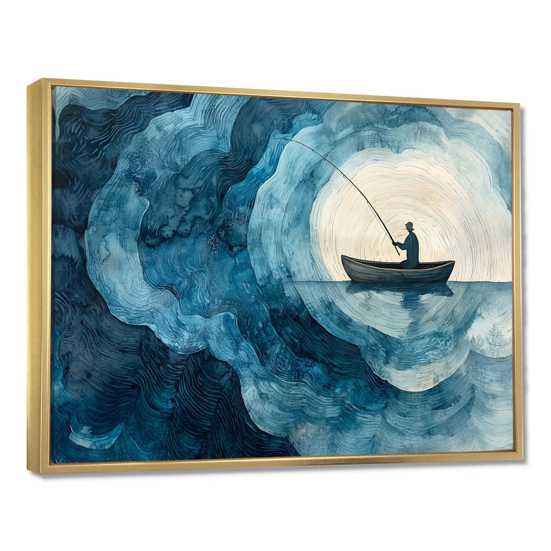 Fishing Horizon Wooden Slide Landscape - Boat Fishing Wall Art Canvas Wall Art