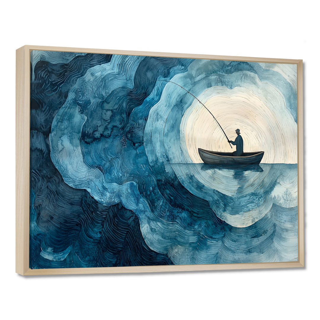 Fishing Horizon Wooden Slide Landscape - Boat Fishing Wall Art Canvas Wall Art