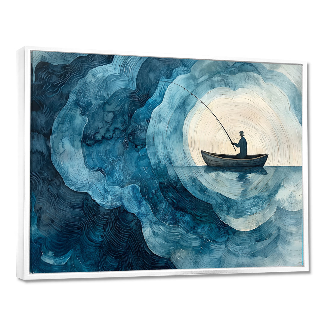 Fishing Horizon Wooden Slide Landscape - Boat Fishing Wall Art Canvas Wall Art