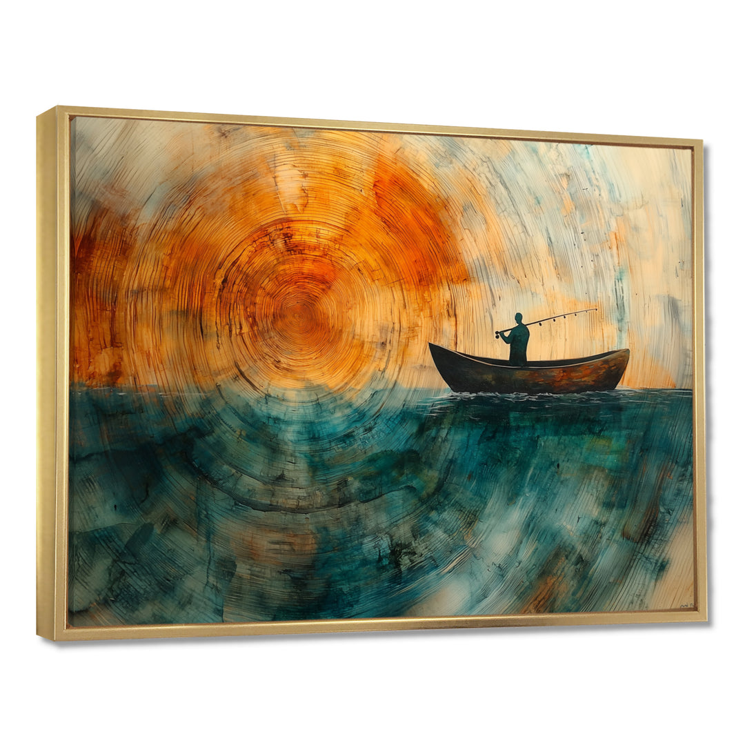 Fishing Tranquility Wooden Slide Landscape I - Boat Fishing Wall Art Canvas Wall Art