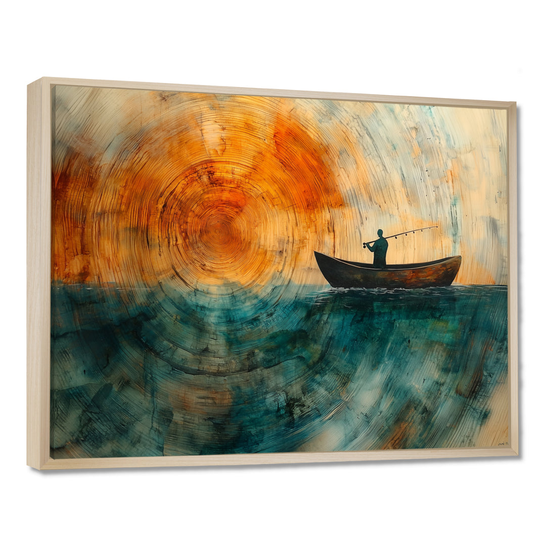 Fishing Tranquility Wooden Slide Landscape I - Boat Fishing Wall Art Canvas Wall Art