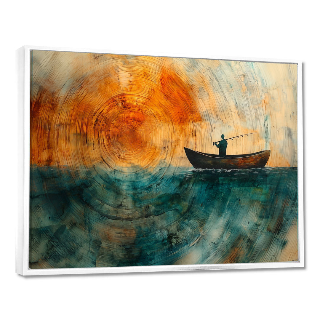 Fishing Tranquility Wooden Slide Landscape I - Boat Fishing Wall Art Canvas Wall Art