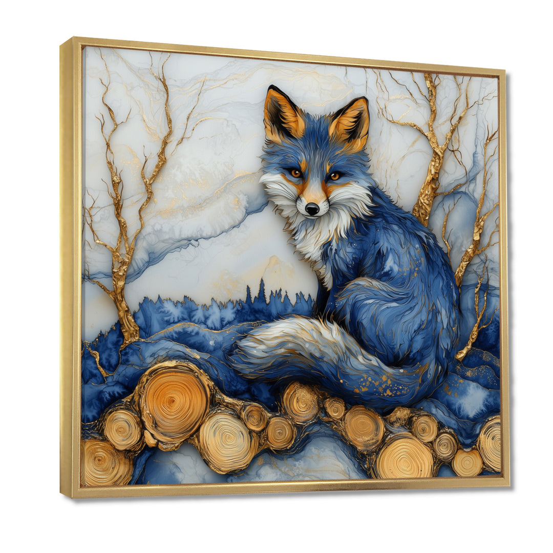 Night Fox By The Lake Landscape - Blue Fox Wall Art