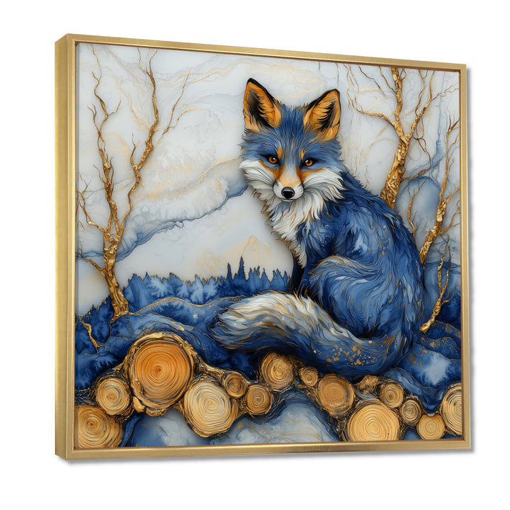Night Fox By The Lake Landscape - Blue Fox Wall Art