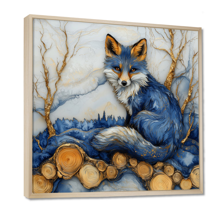 Night Fox By The Lake Landscape - Blue Fox Wall Art