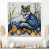 Night Fox By The Lake Landscape - Blue Fox Wall Art