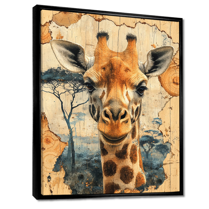Vintage Giraffe Portrait In African Landscape - Giraffe Bedroom Wall Art