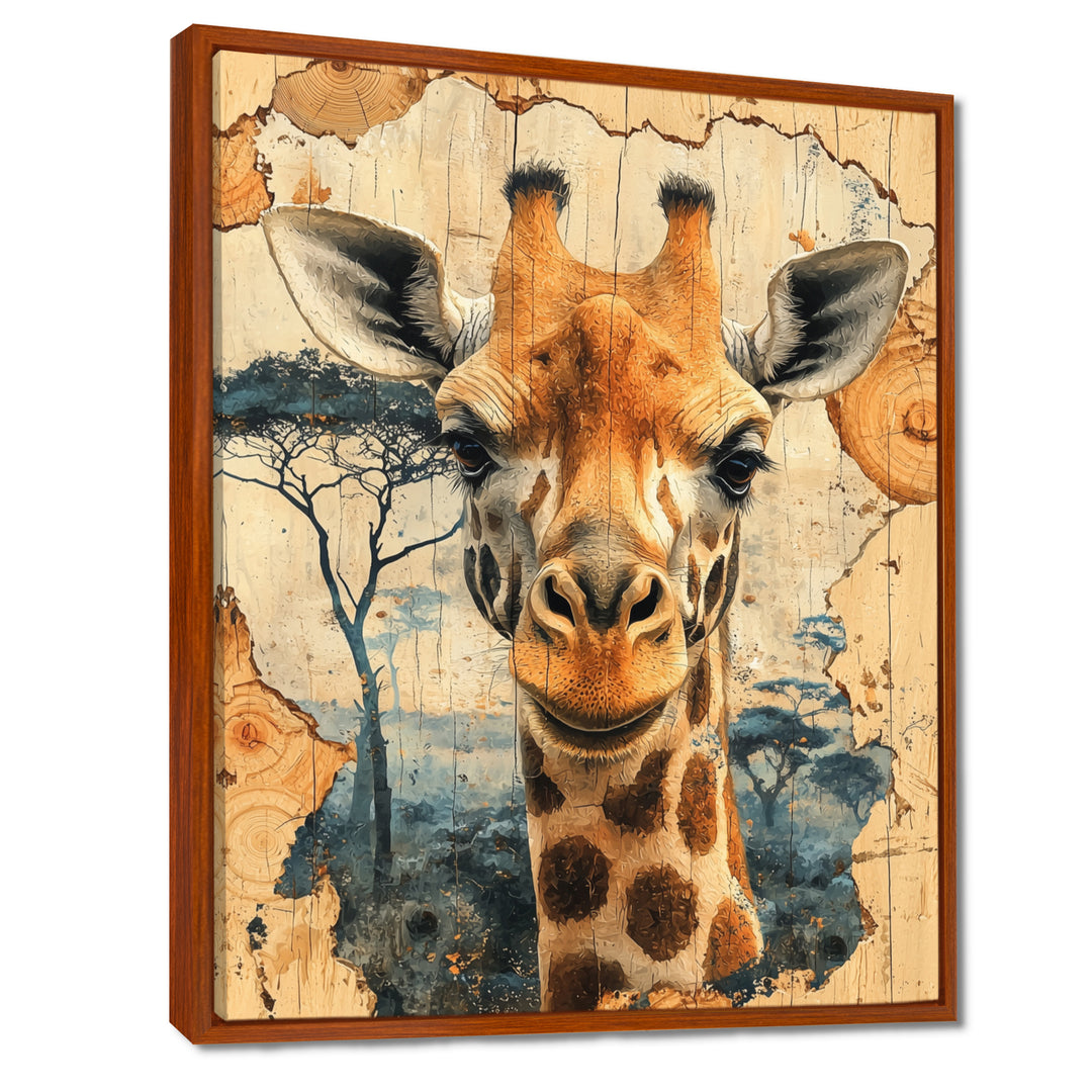 Vintage Giraffe Portrait In African Landscape - Giraffe Bedroom Wall Art
