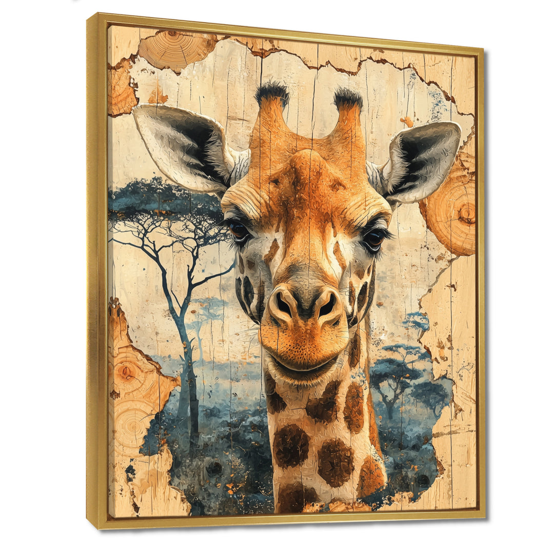 Vintage Giraffe Portrait In African Landscape - Giraffe Bedroom Wall Art