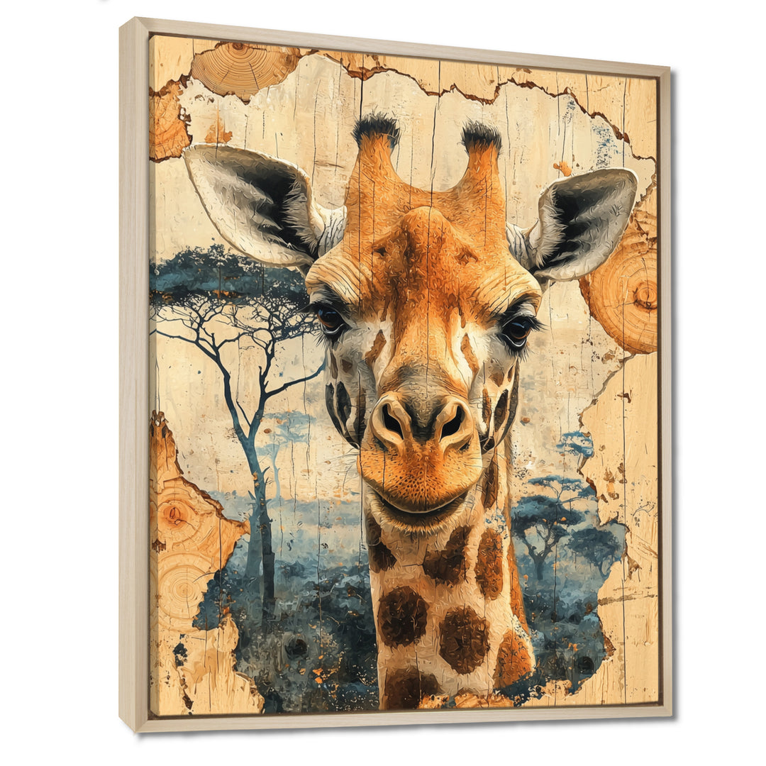 Vintage Giraffe Portrait In African Landscape - Giraffe Bedroom Wall Art