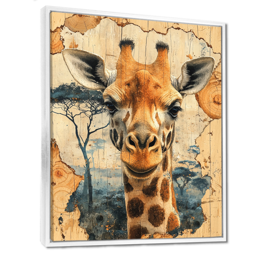Vintage Giraffe Portrait In African Landscape - Giraffe Bedroom Wall Art