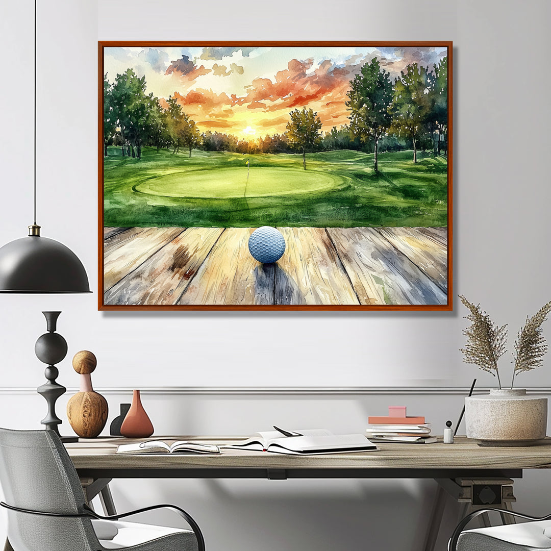Golf Practice On A Top Of Wooden Slide - Golf Canvas Wall Art