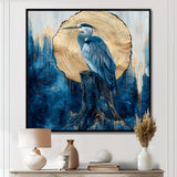 Heron In Golden Moon Chinese Ink Landscape - Heron Bedroom Wall Art