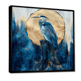 Heron In Golden Moon Chinese Ink Landscape - Heron Bedroom Wall Art