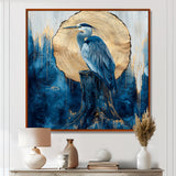 Heron In Golden Moon Chinese Ink Landscape - Heron Bedroom Wall Art