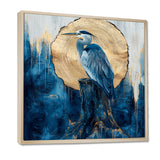 Heron In Golden Moon Chinese Ink Landscape - Heron Bedroom Wall Art