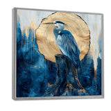 Heron In Golden Moon Chinese Ink Landscape - Heron Bedroom Wall Art
