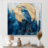 Heron In Golden Moon Chinese Ink Landscape - Heron Bedroom Wall Art