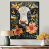Cow Painting With Hibiscus - Cow Wall Decor