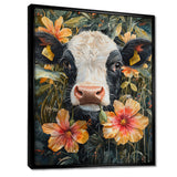 Cow Painting With Hibiscus - Cow Wall Decor