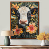 Cow Painting With Hibiscus - Cow Wall Decor
