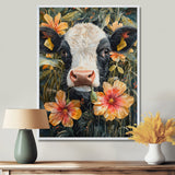 Cow Painting With Hibiscus - Cow Wall Decor