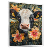 Cow Painting With Hibiscus - Cow Wall Decor