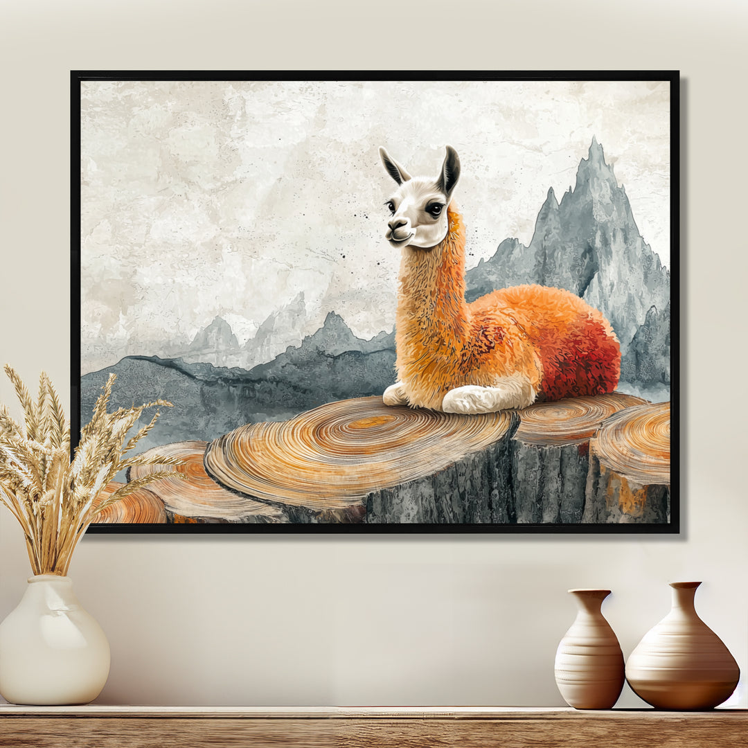 Llama In Peru Meditation Of The Guardian - Orange Llama Wall Art