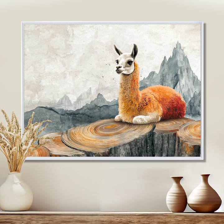 Llama In Peru Meditation Of The Guardian - Orange Llama Wall Art