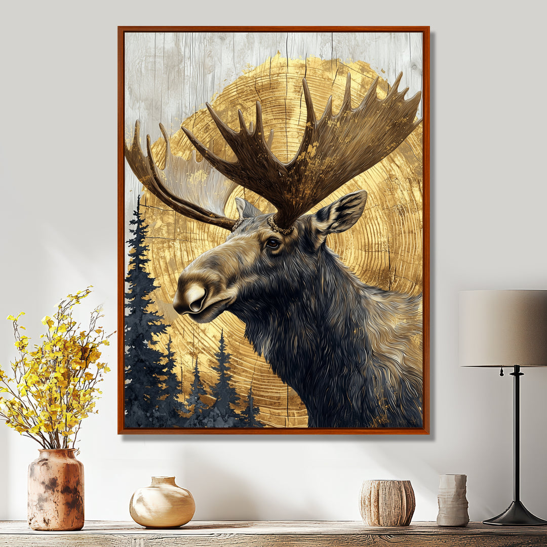 Golden Moose Portrait In The Winter - Moose Living Room Wall Art