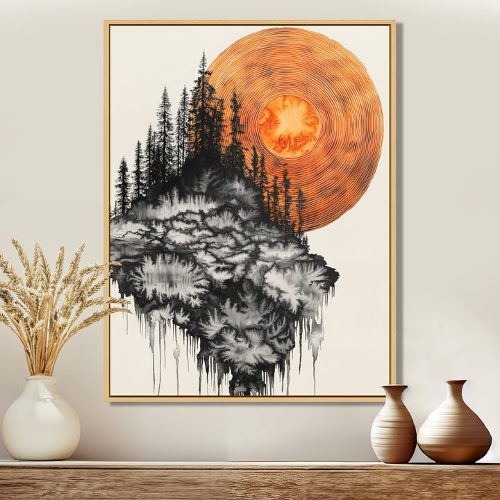 Sunrise Of A Dark Onyx Forest - Orange Owl Wall Art