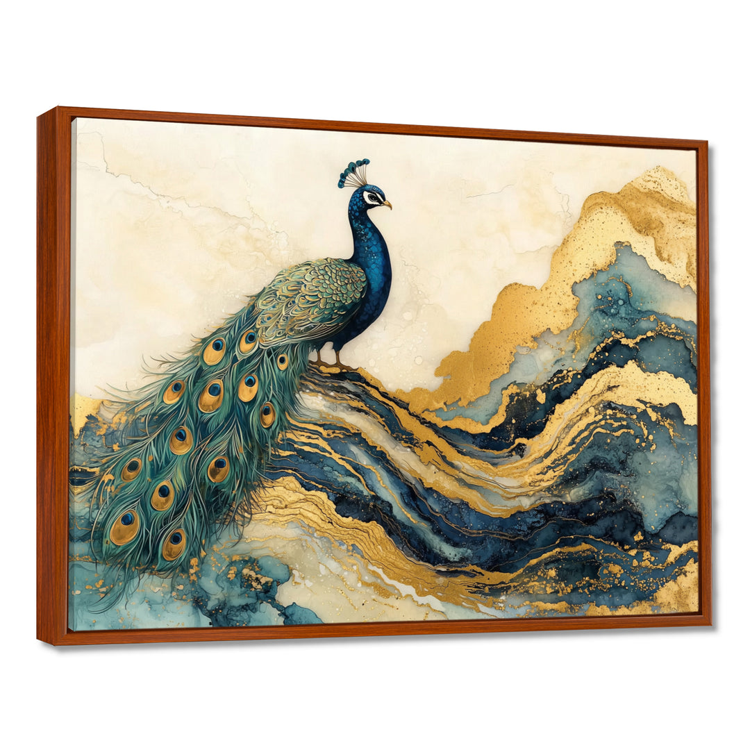 Golden Emerald And Agate Peacock Landscape - Peacock Wall Art Prints