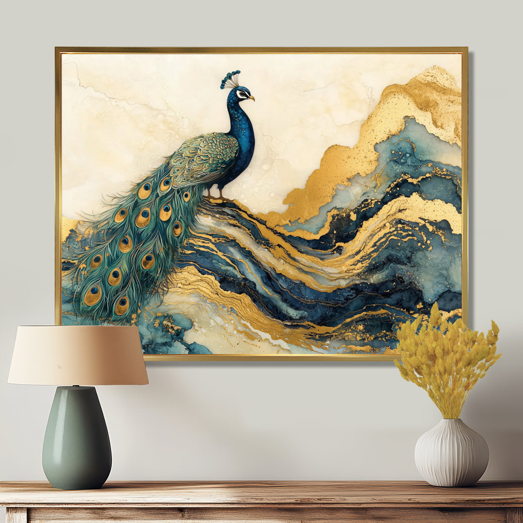Golden Emerald And Agate Peacock Landscape - Peacock Wall Art Prints