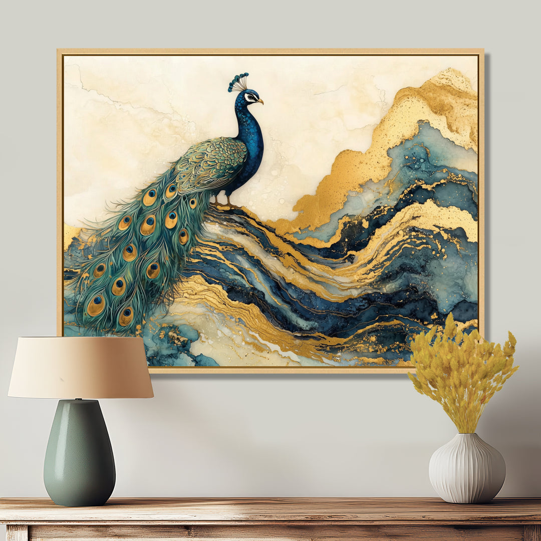 Golden Emerald And Agate Peacock Landscape - Peacock Wall Art Prints