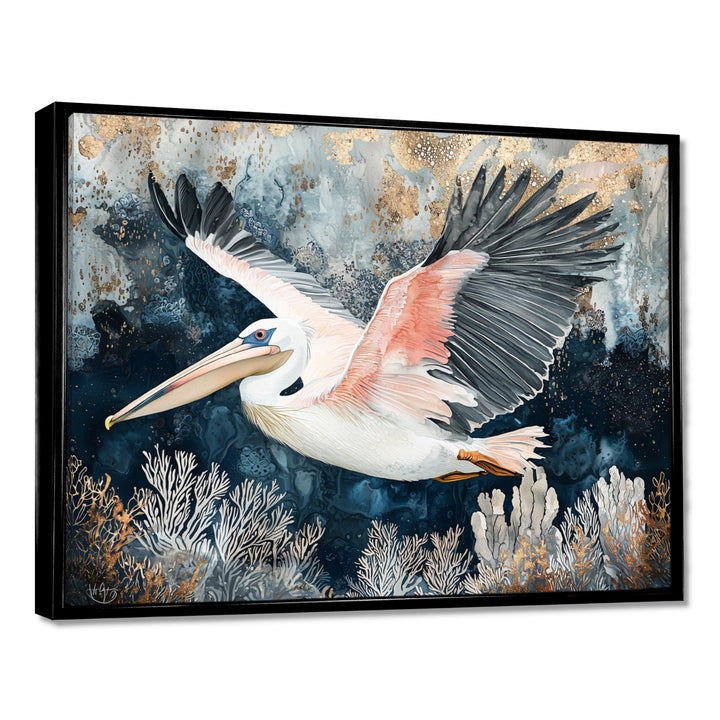 Pelican Flying Above Ocean Landscape - Pelican Wall Art Prints