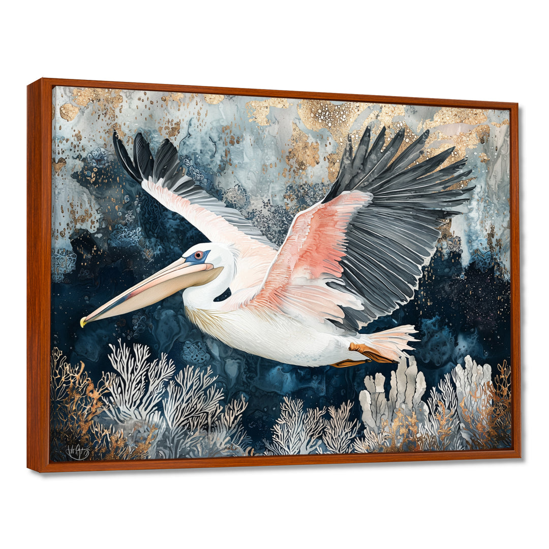 Pelican Flying Above Ocean Landscape - Pelican Wall Art Prints
