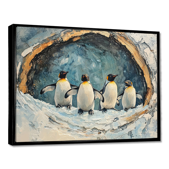 Penguin Family In A Winter Landscape - White Penguin Wall Art