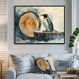 Penguin In A Winter Landscape - Penguin Framed Canvas Art