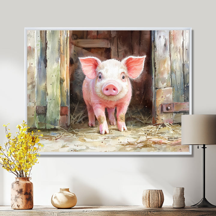 Cute Farm Pig Portrait - Pig Living Room Wall Art