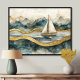 Golden Sailboat On Emerald Ocean I - Boat Wall Art Canvas Wall Art