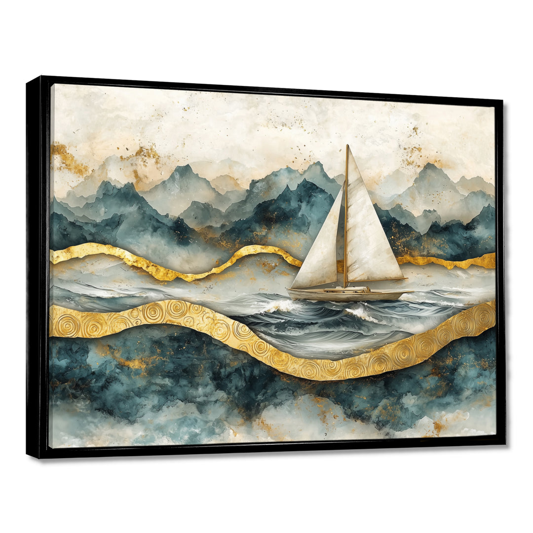 Golden Sailboat On Emerald Ocean I - Boat Wall Art Canvas Wall Art