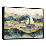 Golden Sailboat On Emerald Ocean I - Boat Wall Art Canvas Wall Art