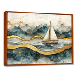 Golden Sailboat On Emerald Ocean I - Boat Wall Art Canvas Wall Art