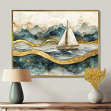 Golden Sailboat On Emerald Ocean I - Boat Wall Art Canvas Wall Art