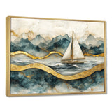 Golden Sailboat On Emerald Ocean I - Boat Wall Art Canvas Wall Art