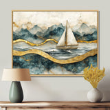 Golden Sailboat On Emerald Ocean I - Boat Wall Art Canvas Wall Art