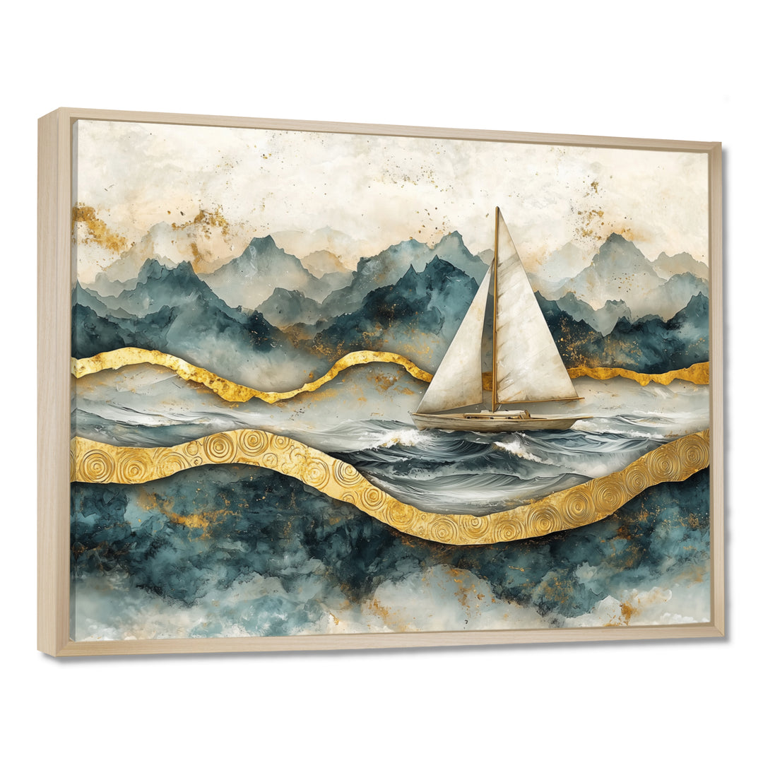 Golden Sailboat On Emerald Ocean I - Boat Wall Art Canvas Wall Art