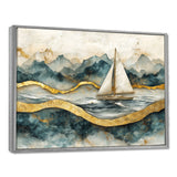Golden Sailboat On Emerald Ocean I - Boat Wall Art Canvas Wall Art