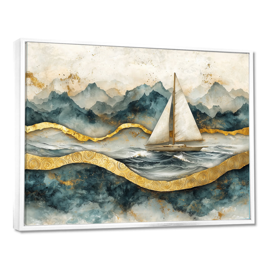 Golden Sailboat On Emerald Ocean I - Boat Wall Art Canvas Wall Art